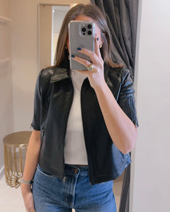 Short Sleeve Moto Jacket in Black