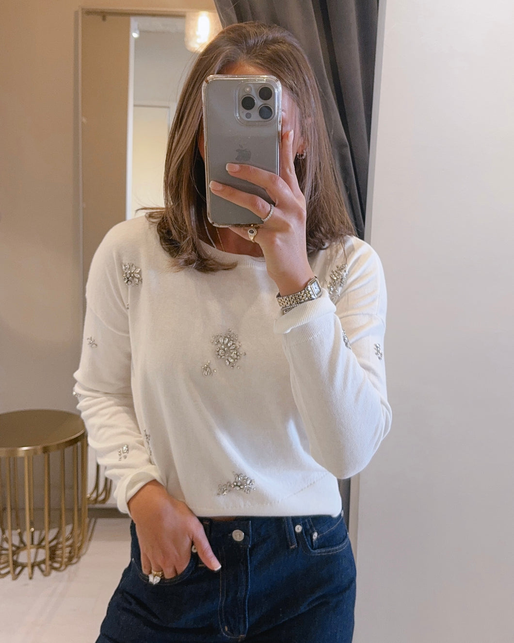 JS Beaded Sweater in Vanilla