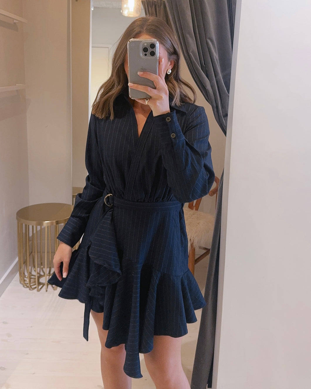Iei9019d-1 Prudence Pinstripe Dress in Navy