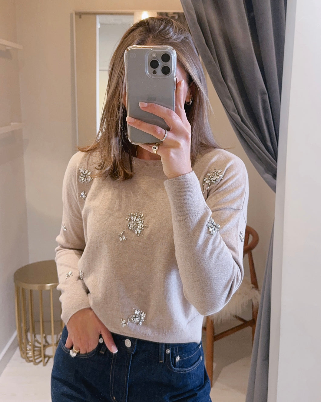 JS Beaded Sweater in Cappuccino