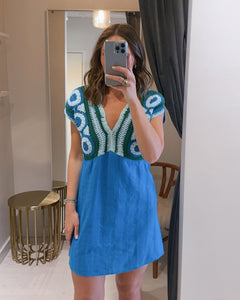 Ally Crochet Dress in Cobalt
