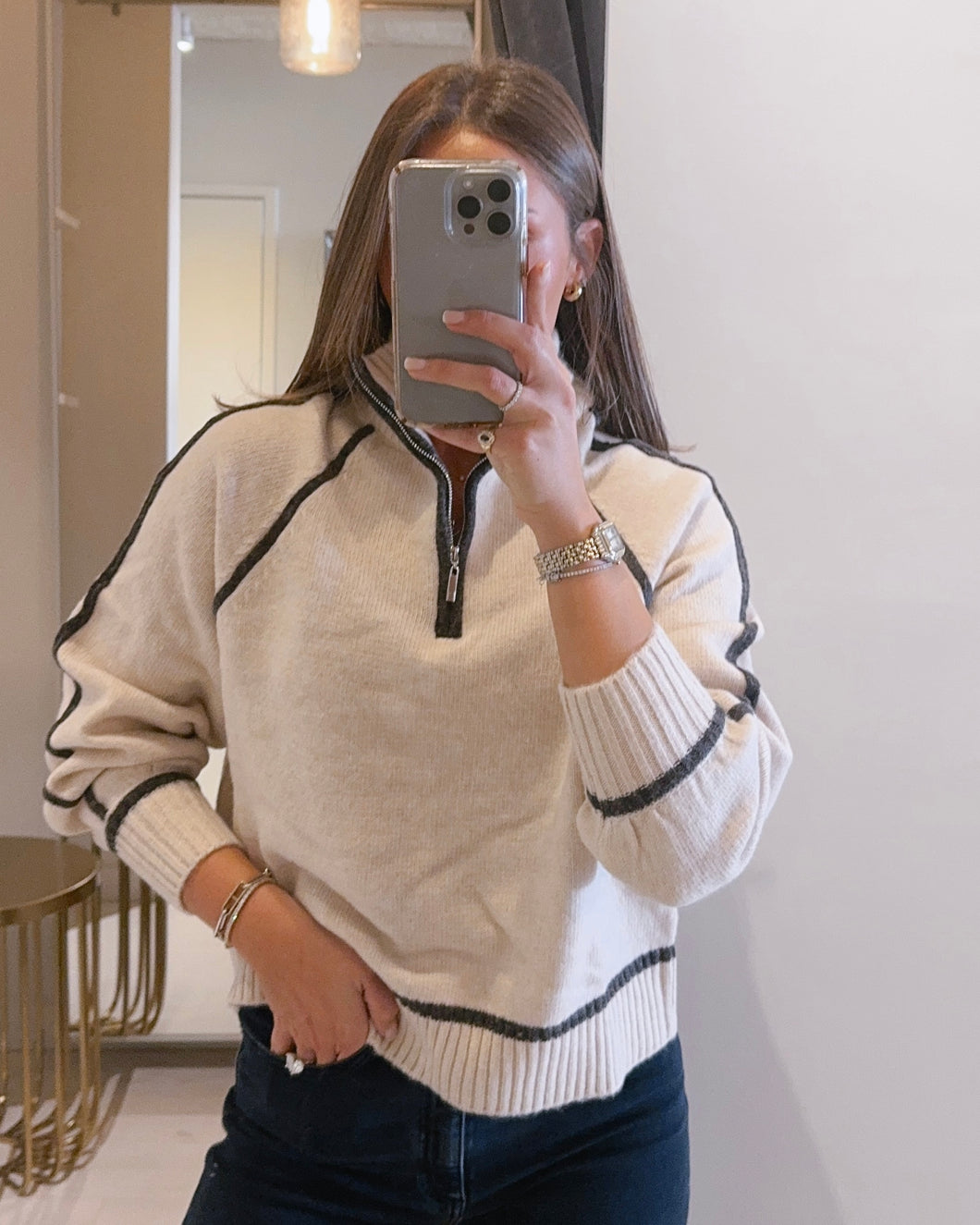 Alps Half Zip Sweater in Light Oatmeal Heather