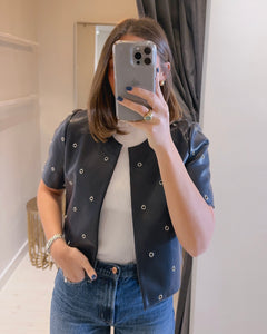 Short Sleeve Grommet Jacket in Navy