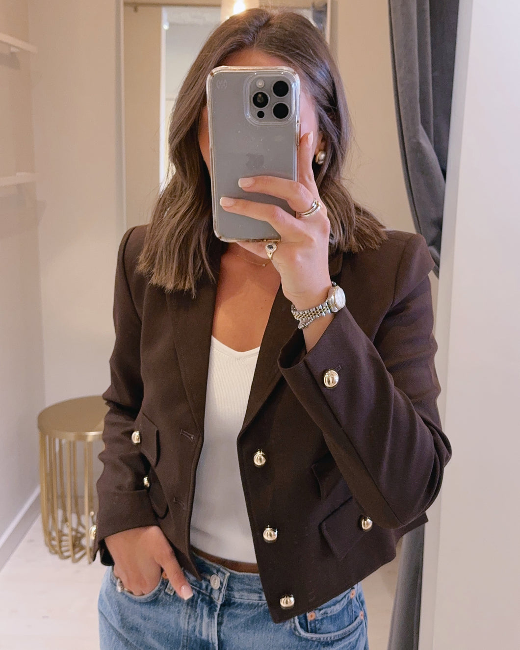 KG732 Marie Cropped Blazer in Chocolate Brown