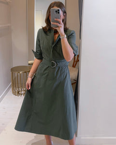 Gianna Shirt Midi Dress in Olive Green