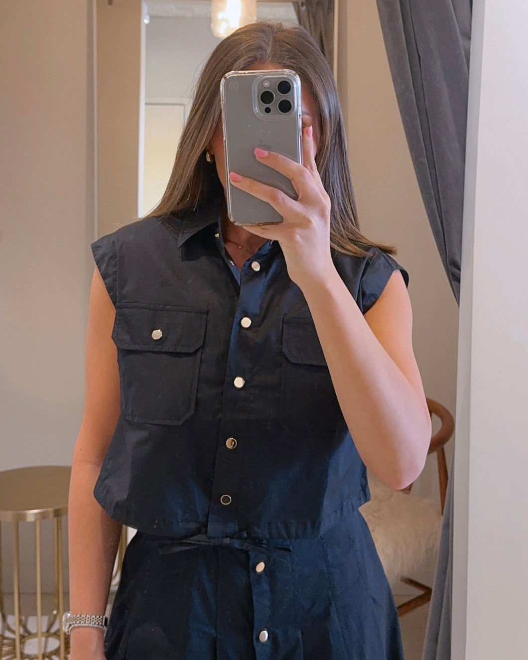 Eden Solid Poplin Top in Black