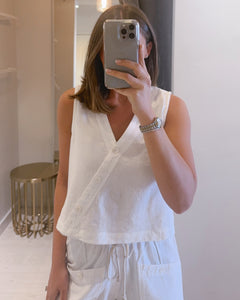 Cross Front Sleeveless Shirt in White