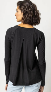Long Sleeve Pleat Back Top- Black
